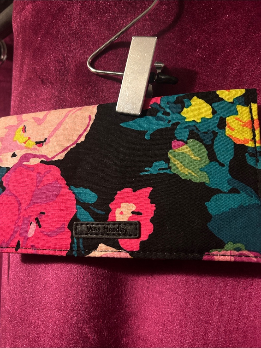 Vera Bradley Black Floral Wallet with Pink, Teal & Yellow Accents